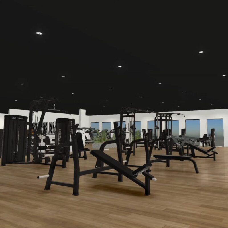 a large gym with exercise equipment